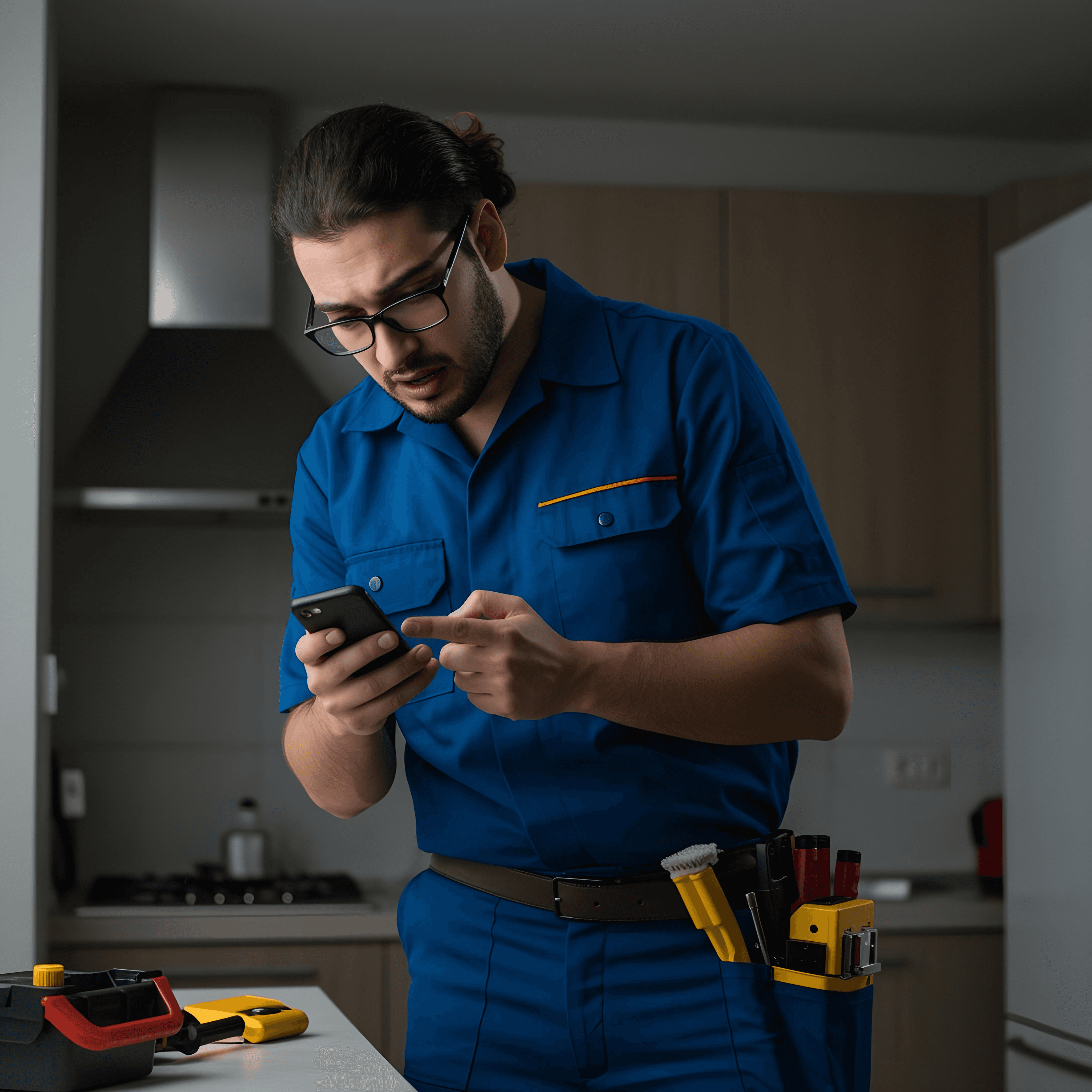 Plumber using AI chat on phone