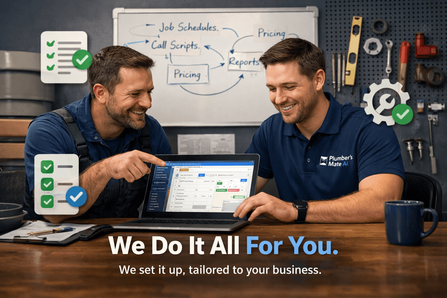 Plumbers Mate AI team setting up dashboards
