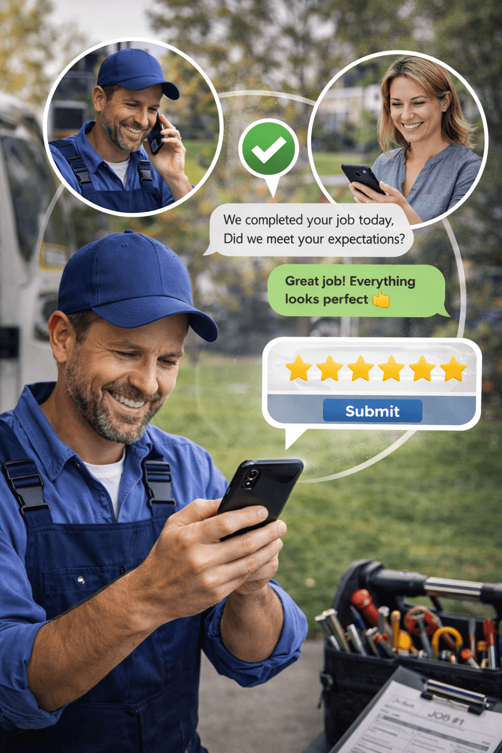 Customer leaving 5-star review on phone